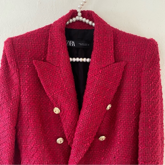 BLOGGERS FAVE Zara Raspberry Red Bouclé Tweed Blazer - Picture 11 of 16